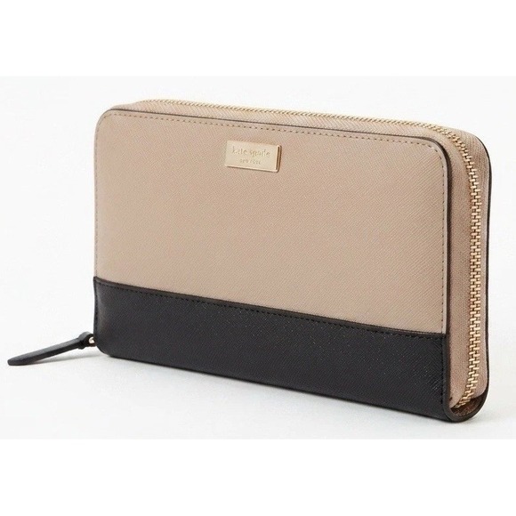 kate spade new york Handbags - Kate Spade Laurel Way Neda Zip Around Wallet Black/Tan Color Block Leather Gold
